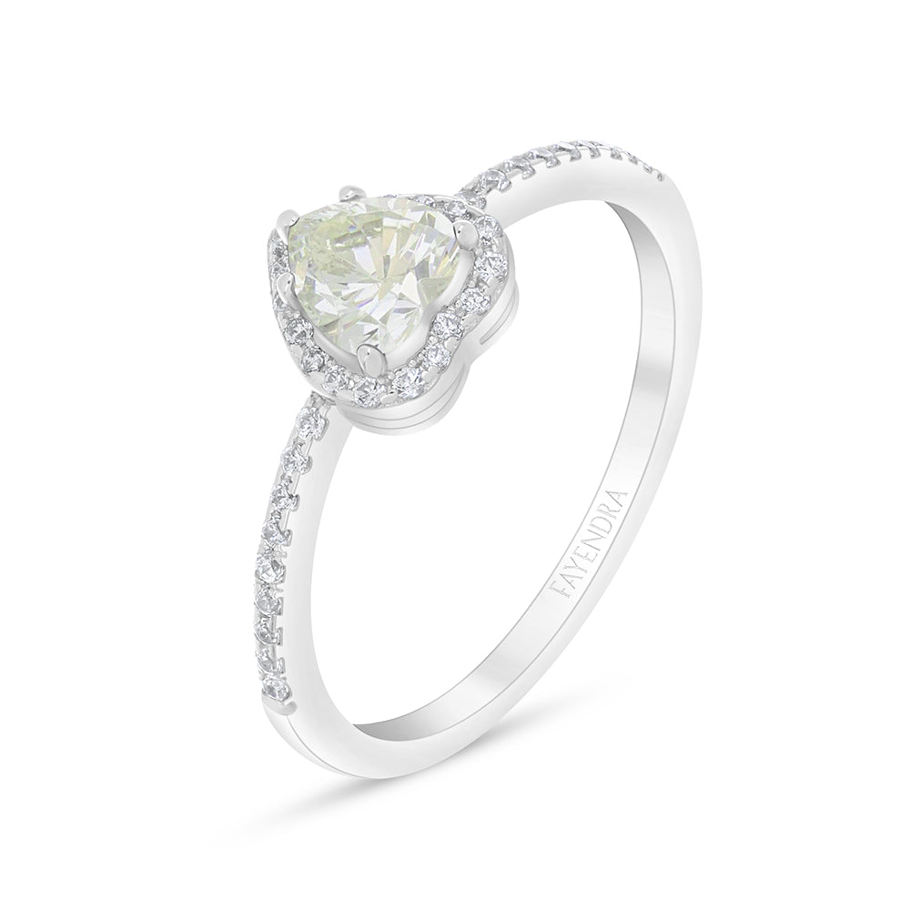 خاتم من الفضة الخالصة عيار 925 مطلي روديوم مرصع بالزركون الكناري الالماسي و فص ابيض