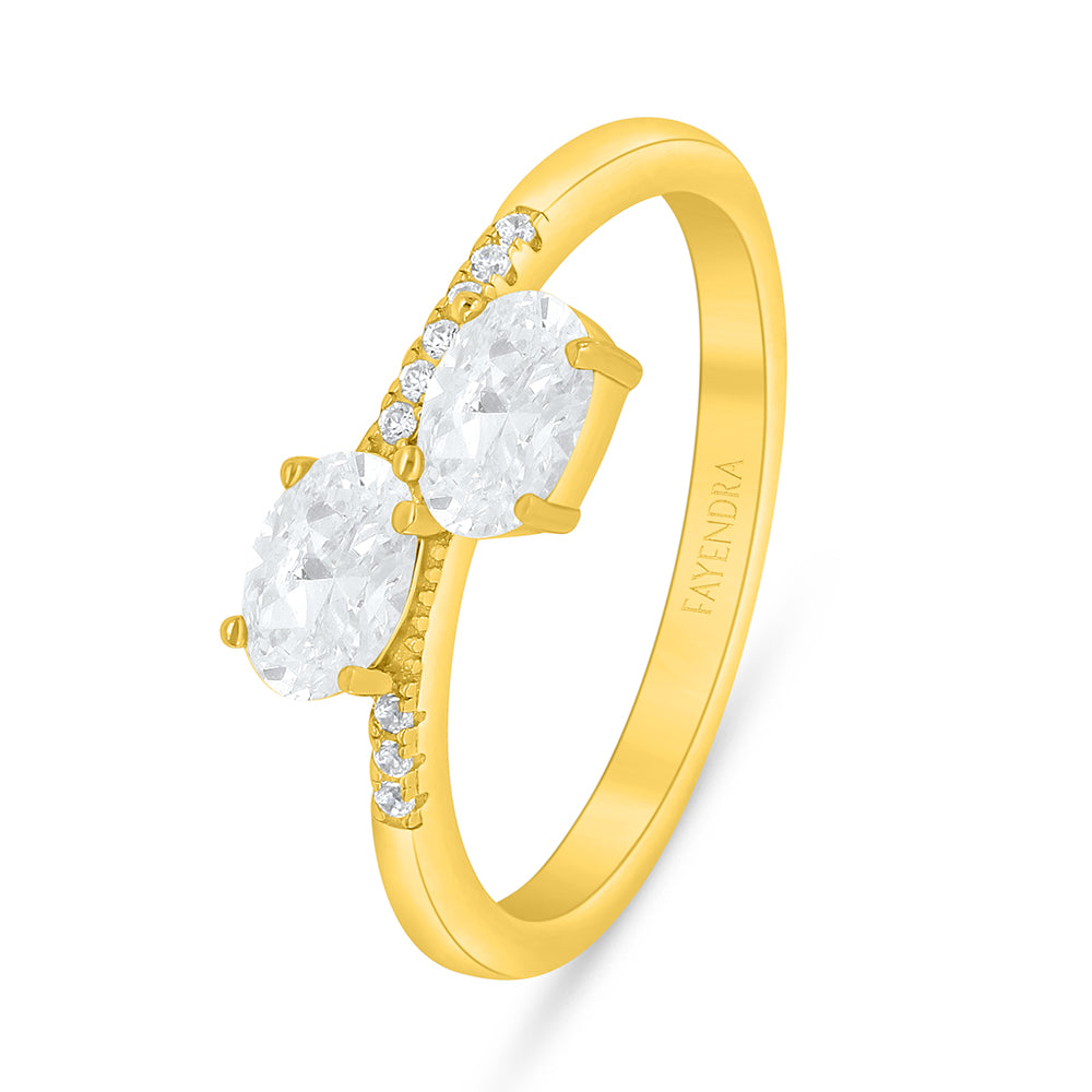 Sterling Silver 925 Ring Golden Plated Embedded With White Zircon