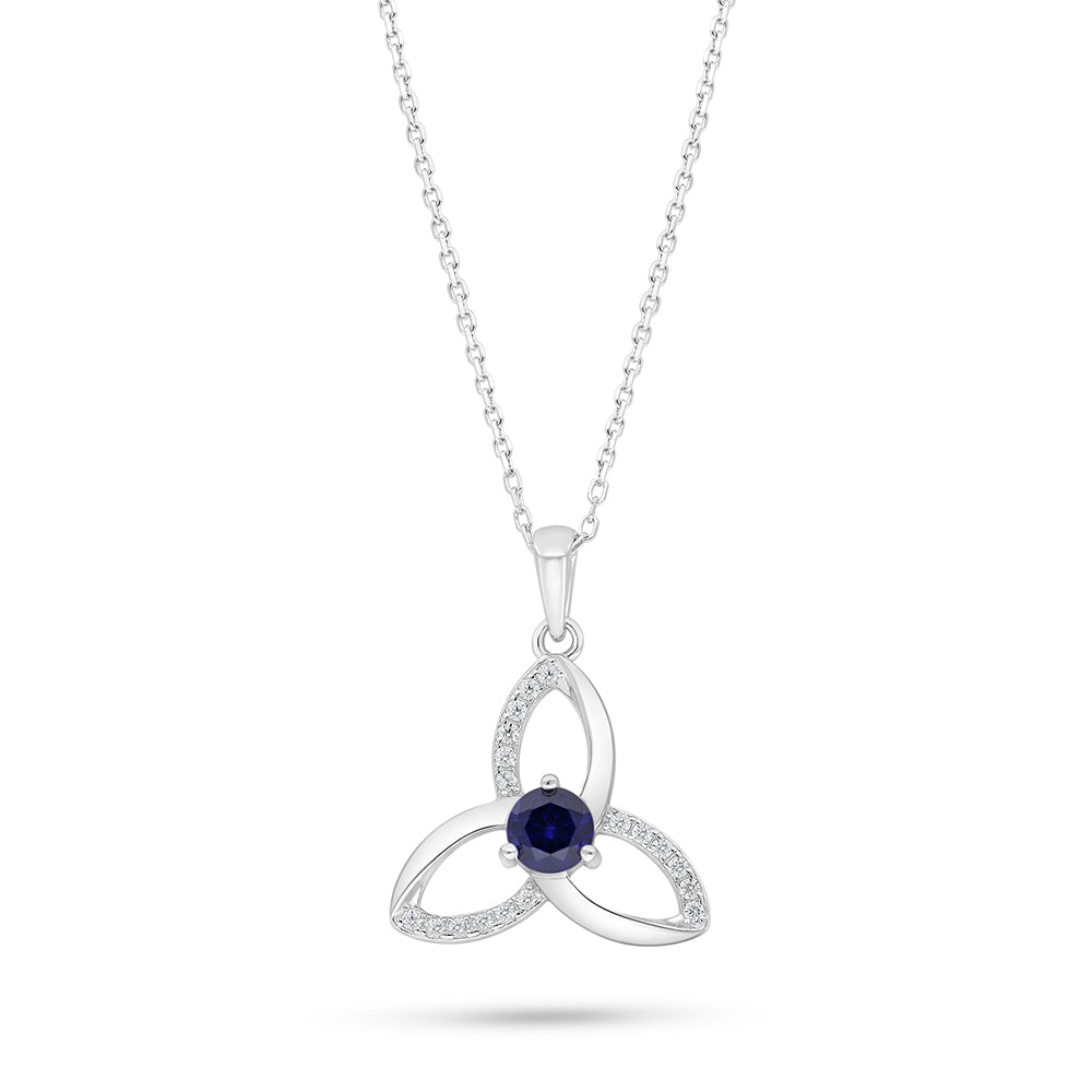Sterling Silver 925 Necklace Rhodium Plated Embedded With Sapphire Corundum And White Zircon
