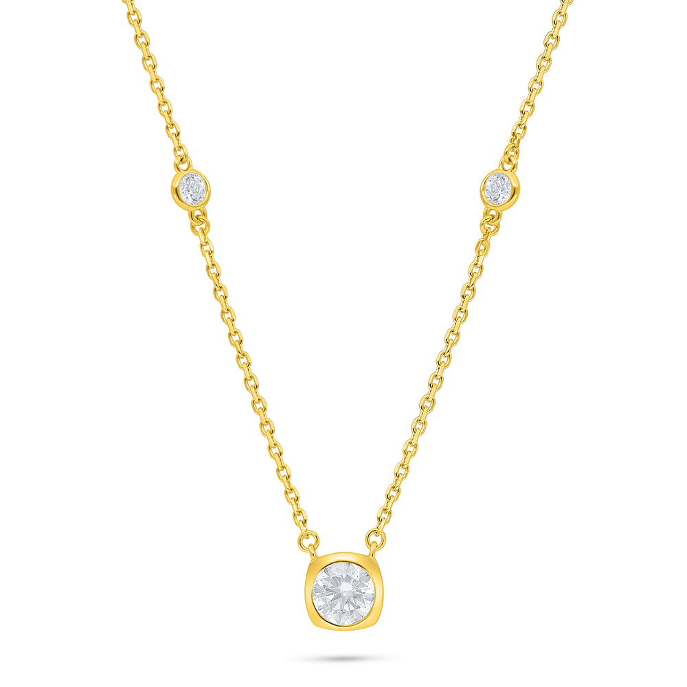 Sterling Silver 925 Necklace Golden Plated Embedded With White Zircon