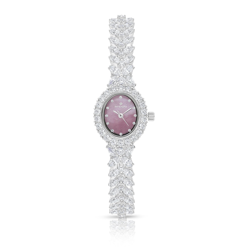 Stainless Steel 316 Watch Silver Plated Embedded With White Zircon - Pink MOP DIAL