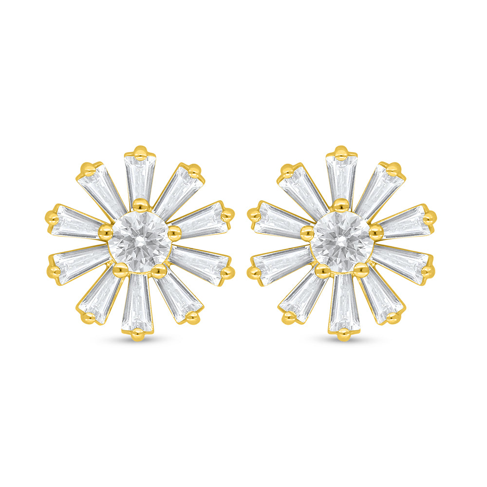 اقراط من الفضة الخالصة عيار 925 مطلية ذهبي مرصعة فص ابيض