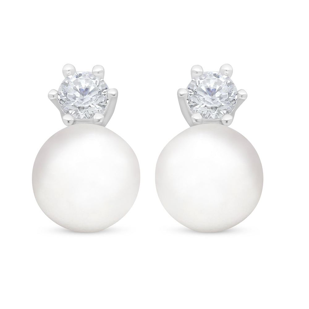 اقراط من الفضة الخالصة عيار 925 مطلية روديوم مرصعة لولو ابيض طبيعي و فص ابيض