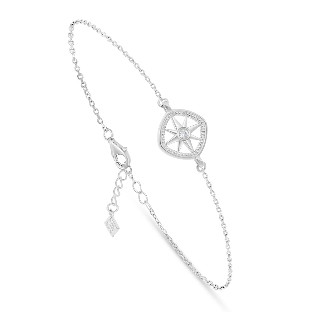 Sterling Silver 925 Bracelet Rhodium Plated Embedded With White Zircon