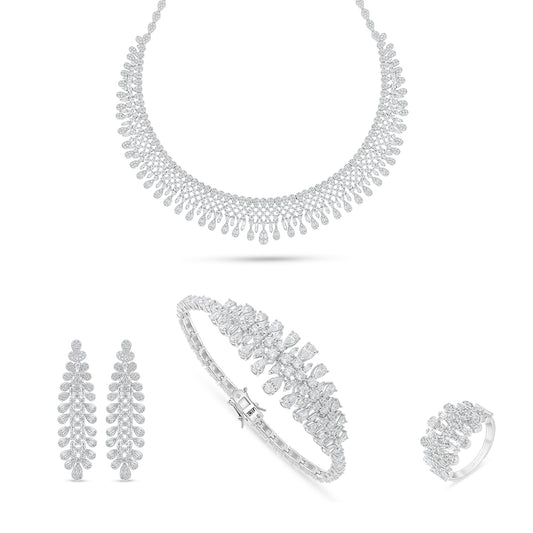 Sterling Silver 925 SET Rhodium Plated Embedded With White Zircon