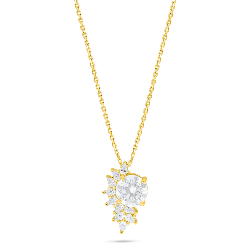 Sterling Silver 925 Necklace Golden Plated Embedded With Diamond Zircon And White Zircon