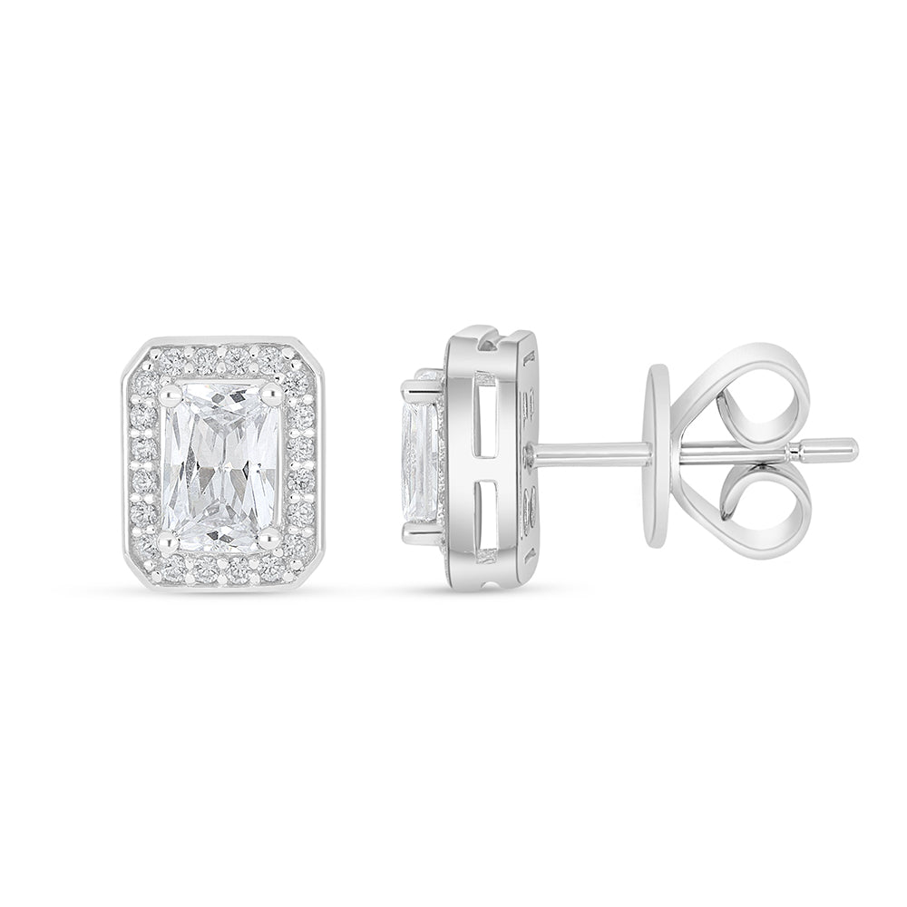Sterling Silver 925 Earring Rhodium Plated Embedded With White Zircon