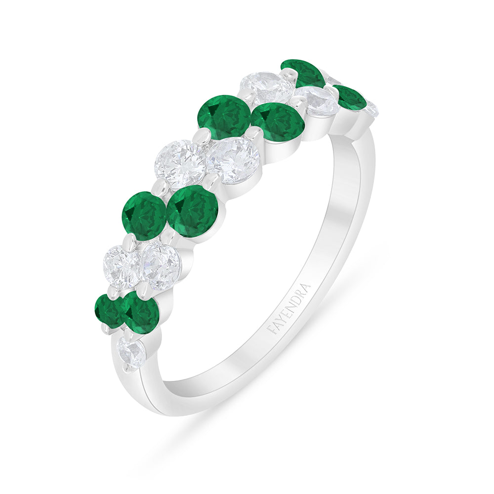 خاتم من الفضة الخالصة عيار 925 مطلي روديوم مرصع زركون زمردي و فص ابيض