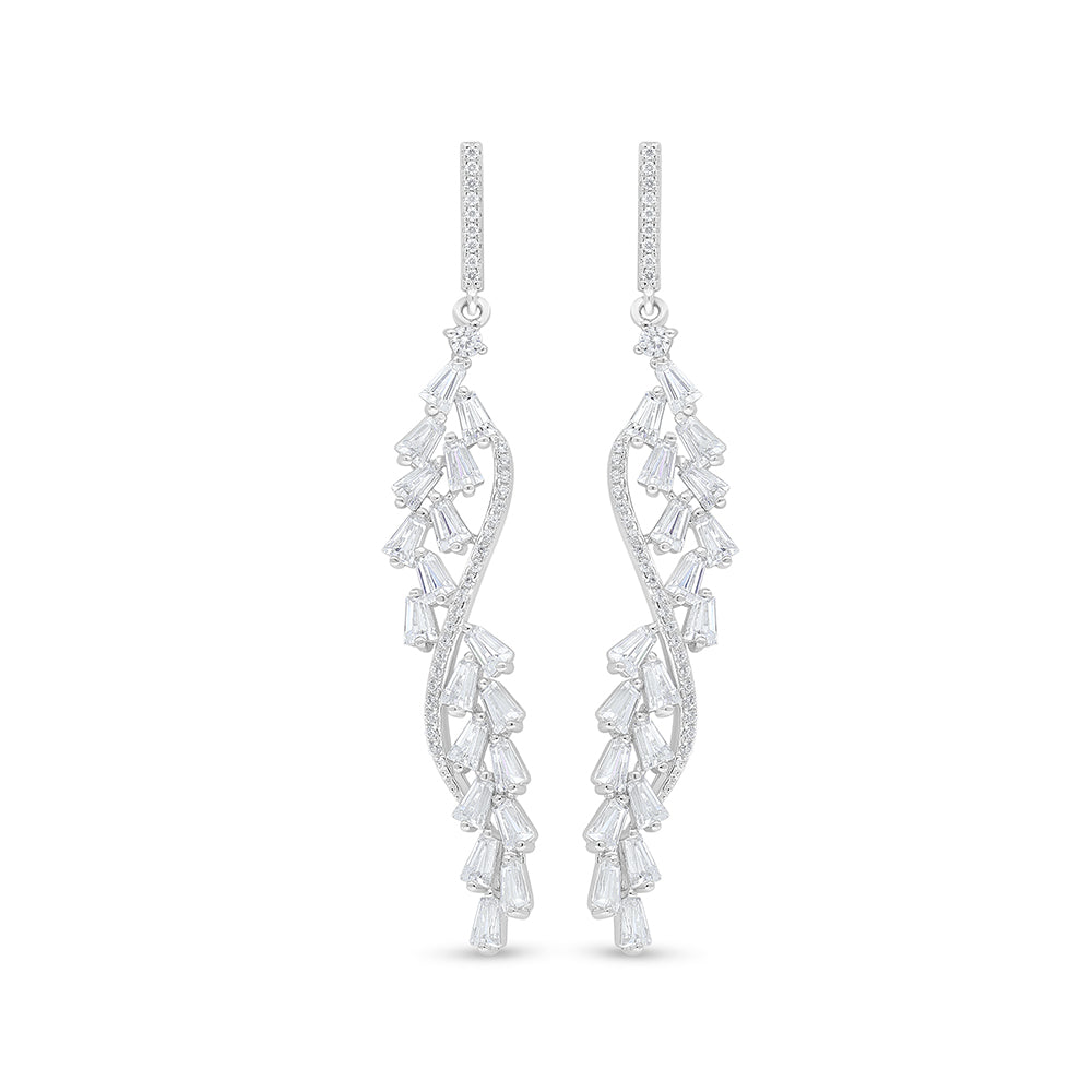 Sterling Silver 925 Earring Rhodium Plated Embedded With White Zircon