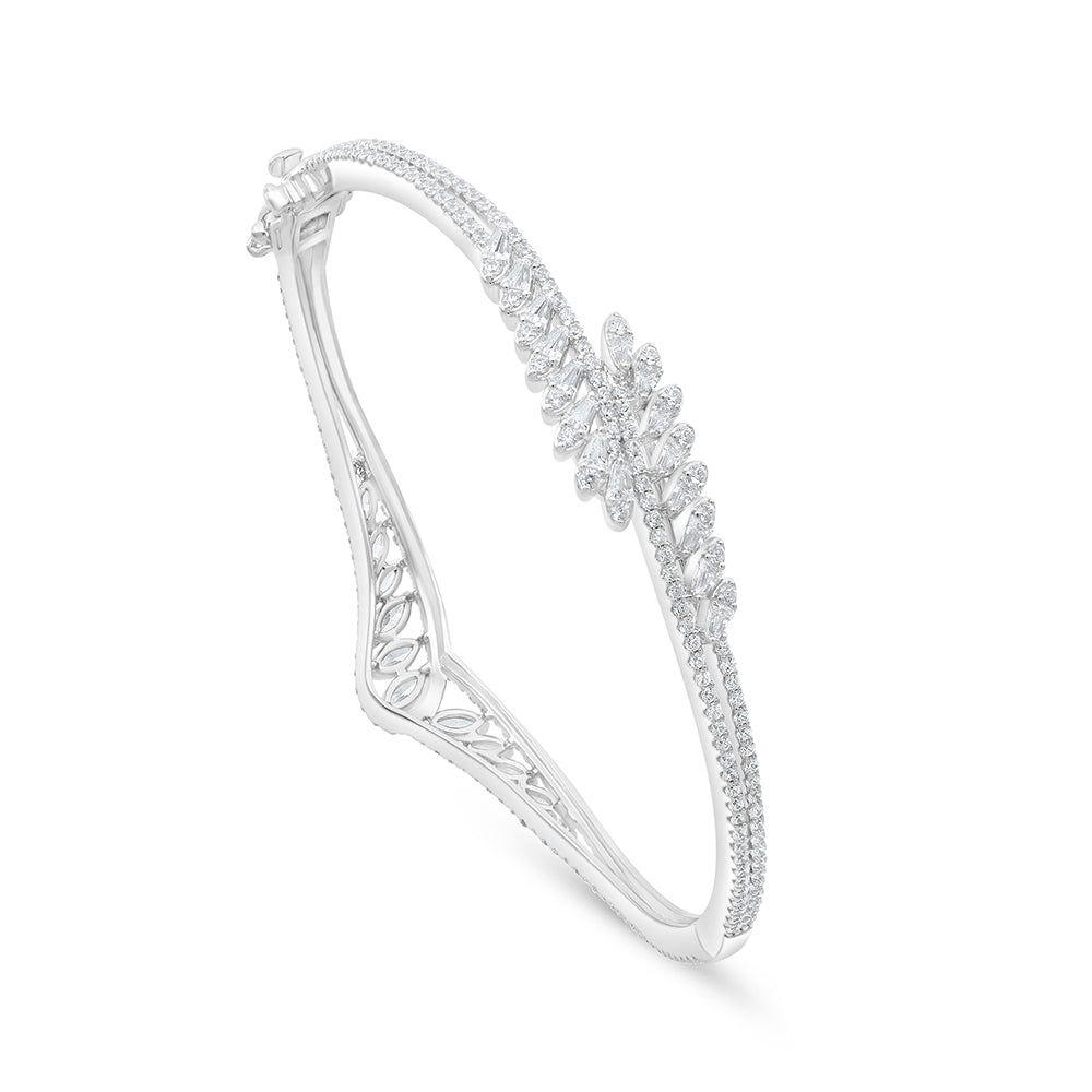 Sterling Silver 925 Bangle Rhodium Plated Embedded With White Zircon Size 5.5