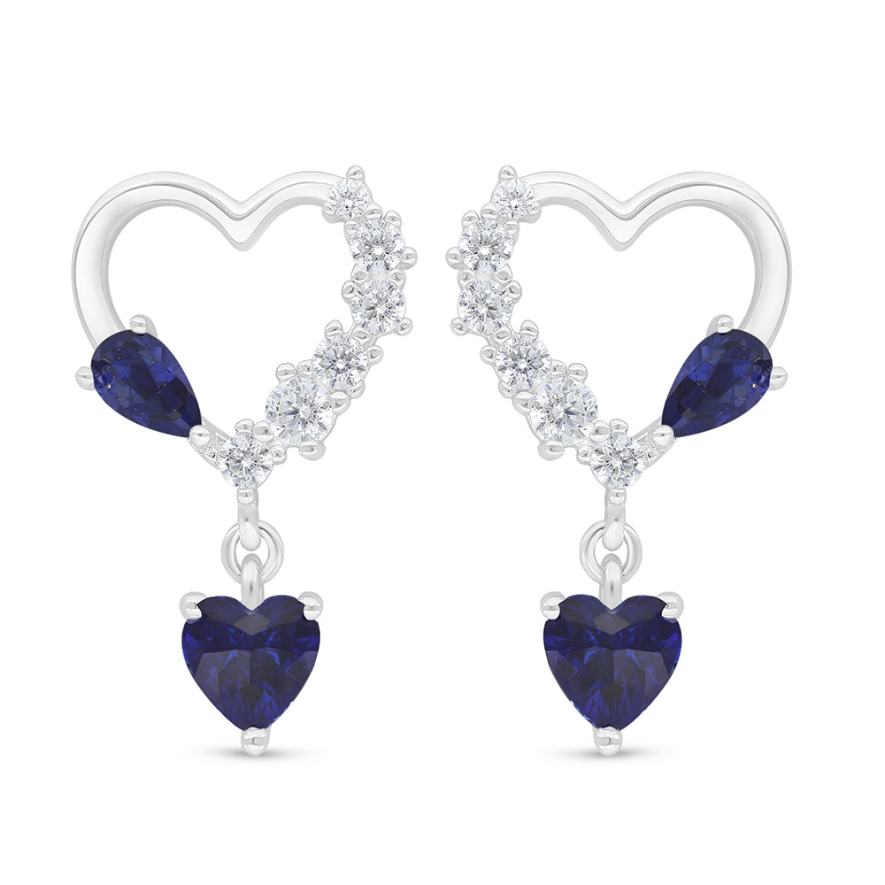 Sterling Silver 925 Earring Rhodium Plated Embedded With Sapphire Corundum And White Zircon