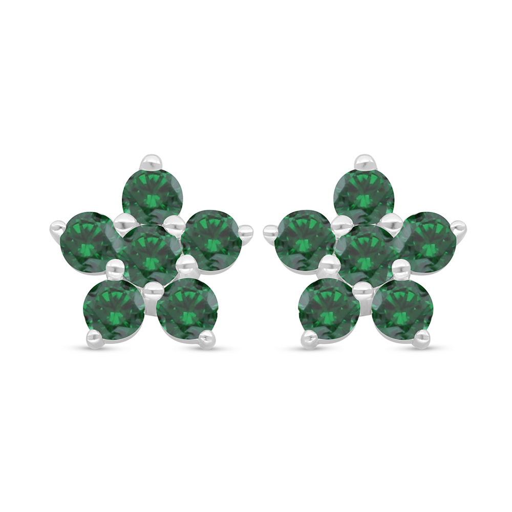 Sterling Silver 925 Earring Rhodium Plated Embedded With Emerald Zircon