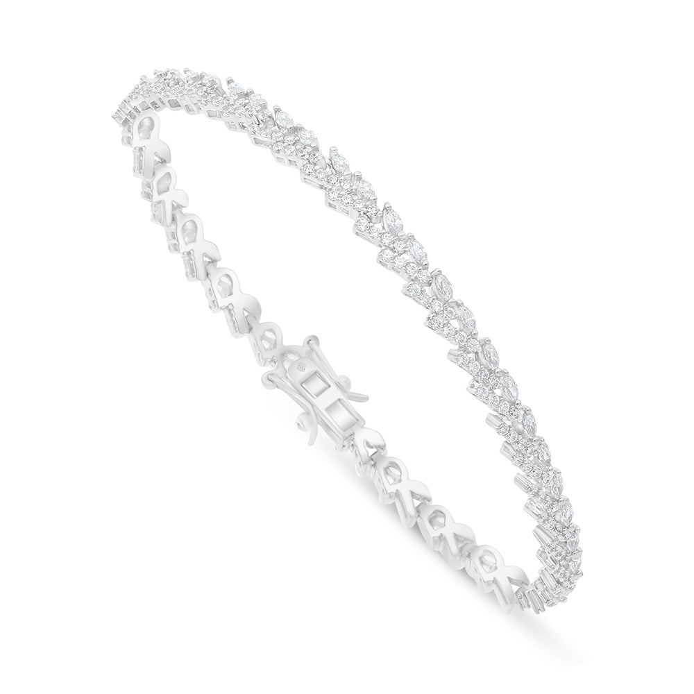 Sterling Silver 925 Bracelet Rhodium Plated Embedded With White Zircon