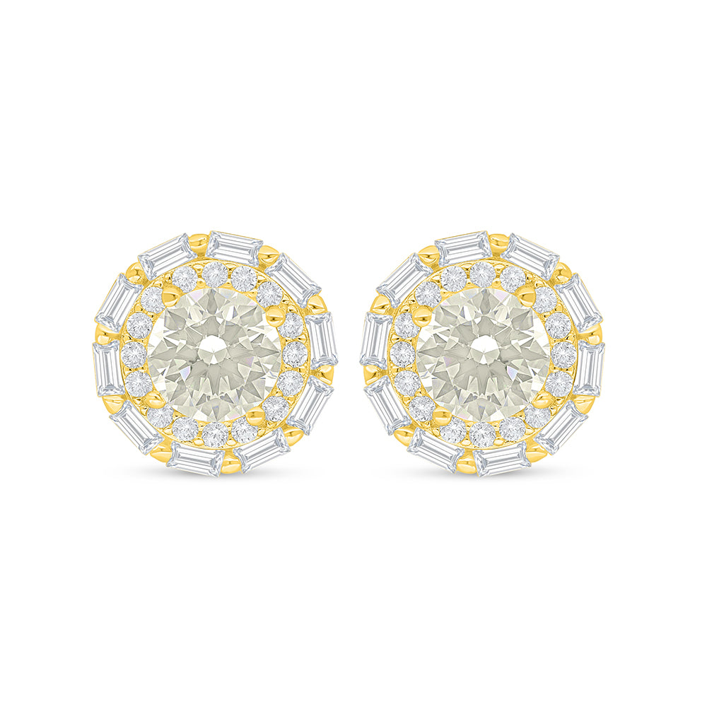Sterling Silver 925 Earring Golden Plated Embedded With Yellow Diamond And White Zircon