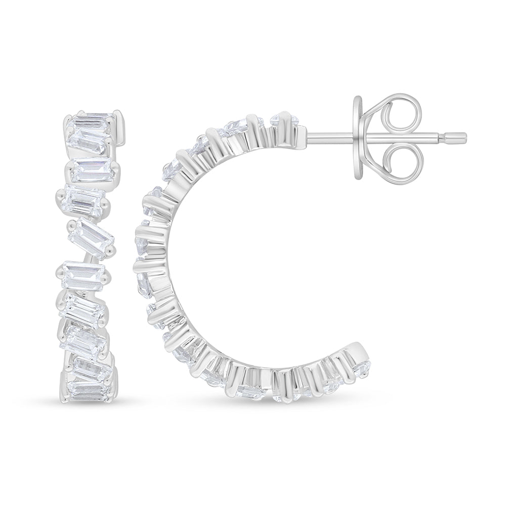 Sterling Silver 925 Earring Rhodium Plated Embedded With White Zircon