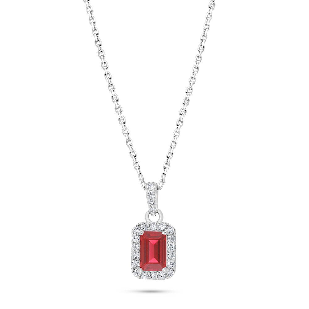 Sterling Silver 925 Necklace Rhodium Plated Embedded With Ruby Corundum And White Zircon