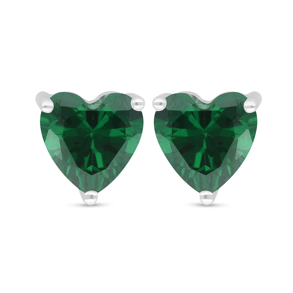 Sterling Silver 925 Earring Rhodium Plated Embedded With Emerald Zircon