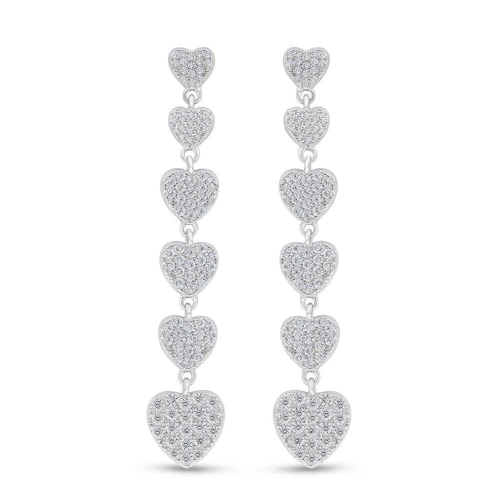 Sterling Silver 925 Earring Rhodium Plated Embedded With White Zircon