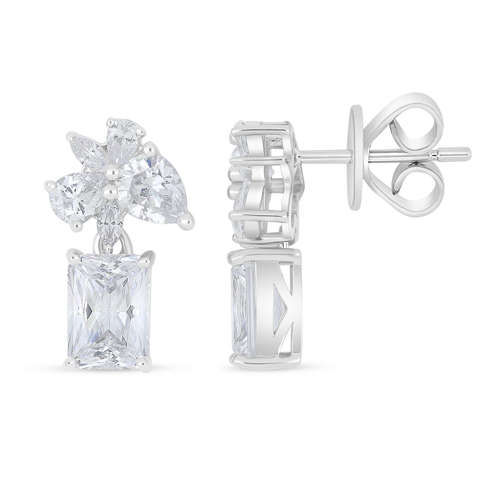 Sterling Silver 925 Earring Rhodium Plated Embedded With White Zircon