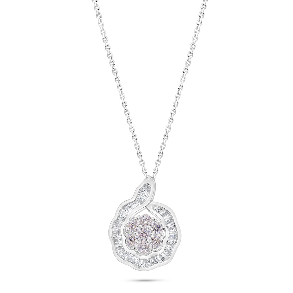 Sterling Silver 925 Necklace Rhodium Plated Embedded With Pink Zircon And White Zircon