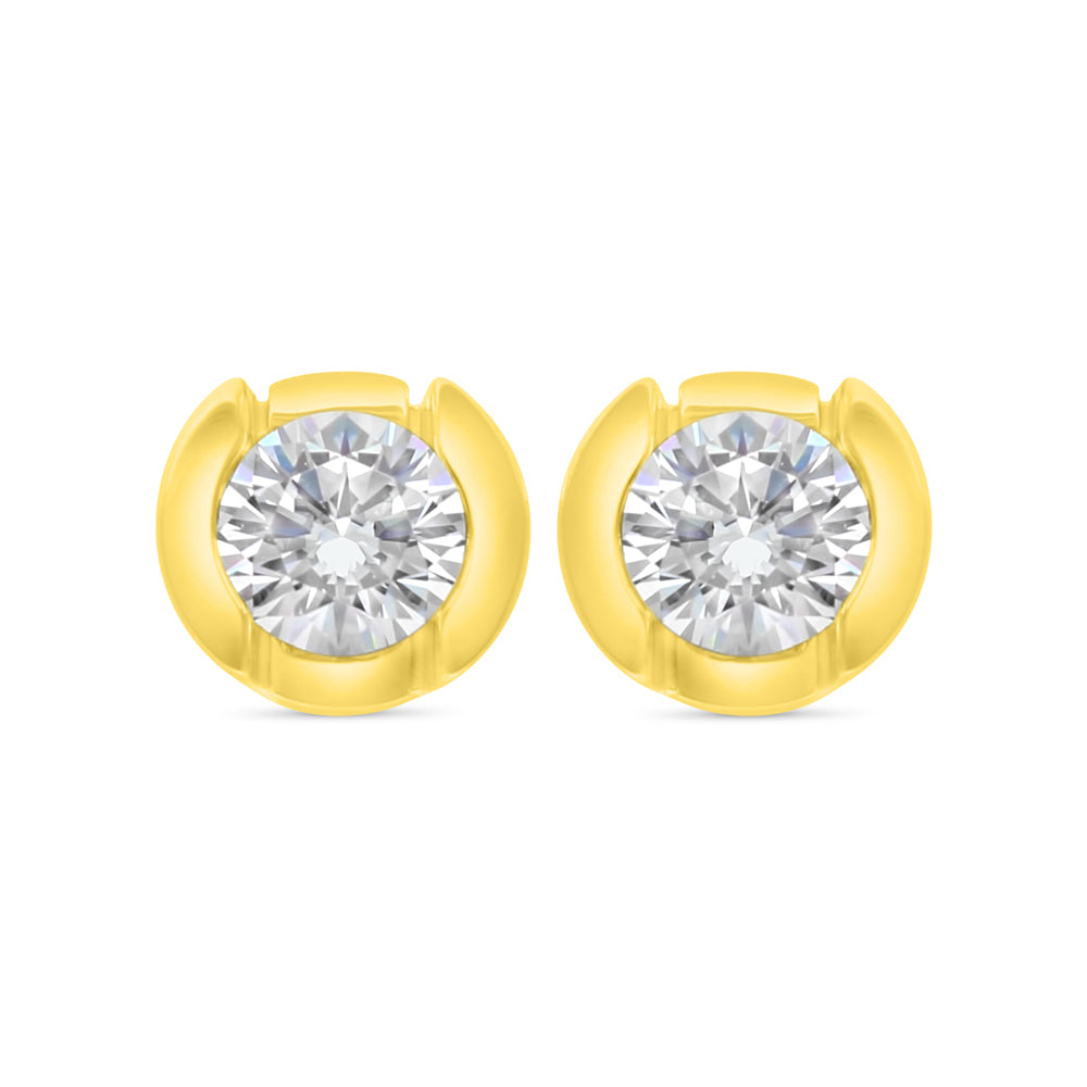 Sterling Silver 925 Earring Golden Plated Embedded With White Zircon