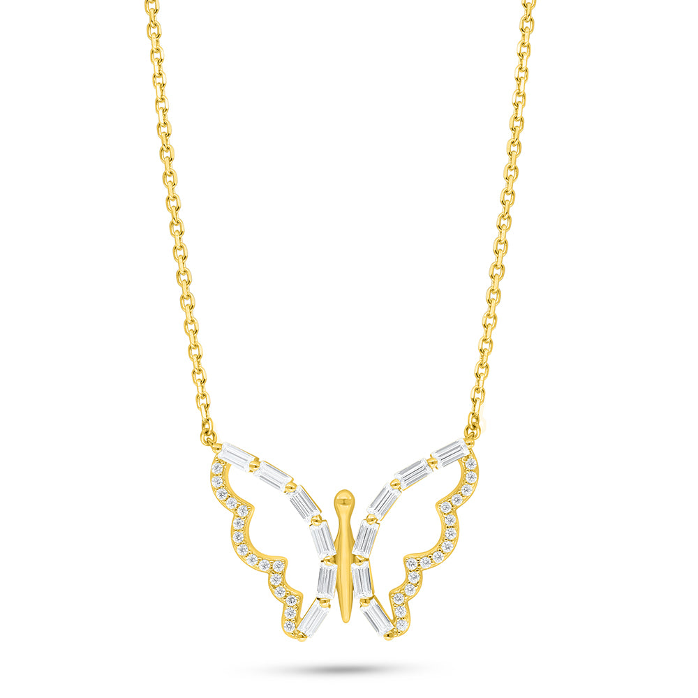 Sterling Silver 925 Necklace Golden Plated Embedded With White Zircon