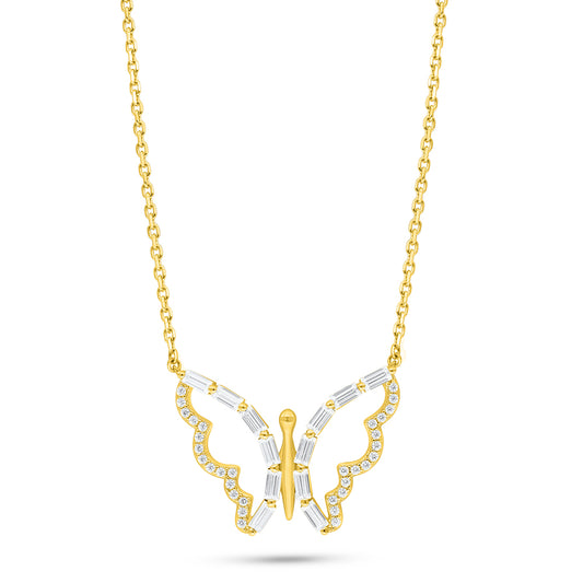Sterling Silver 925 Necklace Golden Plated Embedded With White Zircon