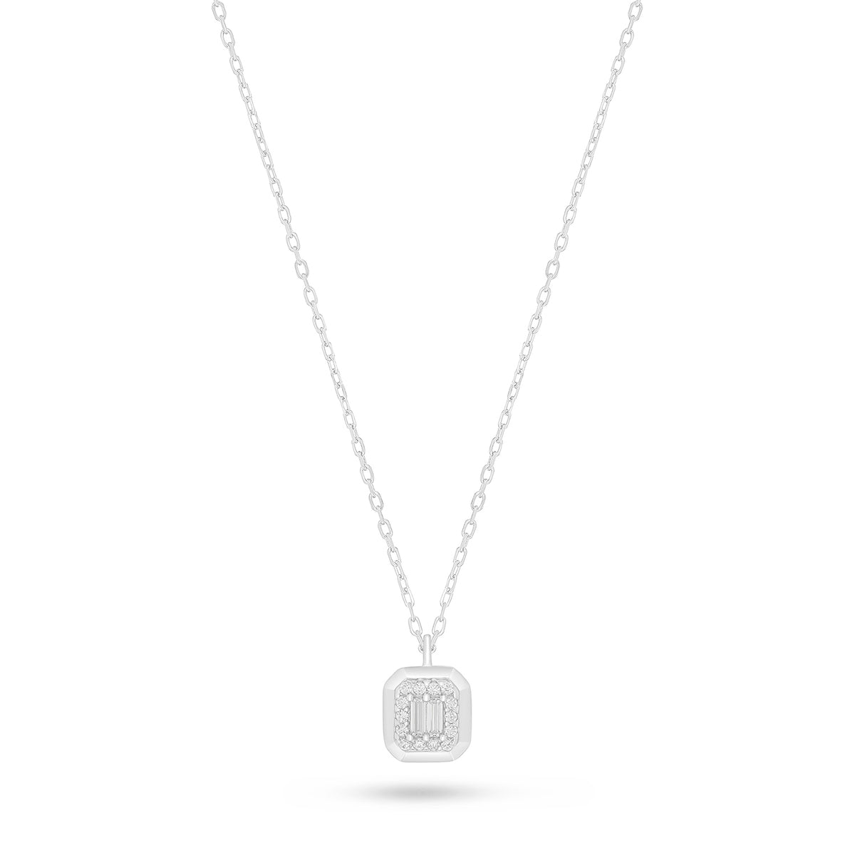 Sterling Silver 925 Necklace Rhodium Plated Embedded With White Zircon
