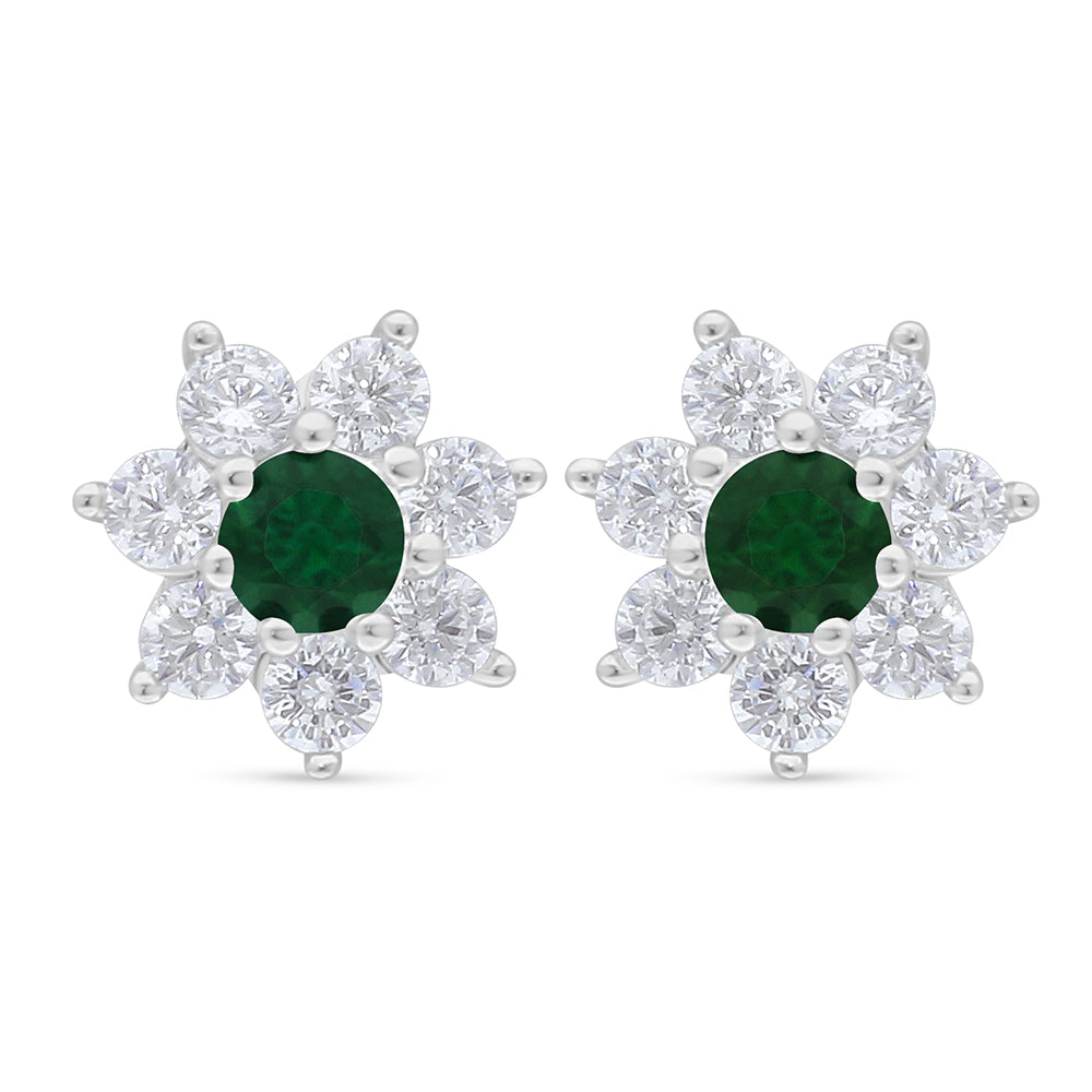 Sterling Silver 925 Earring Rhodium Plated Embedded With Emerald Zircon And White Zircon