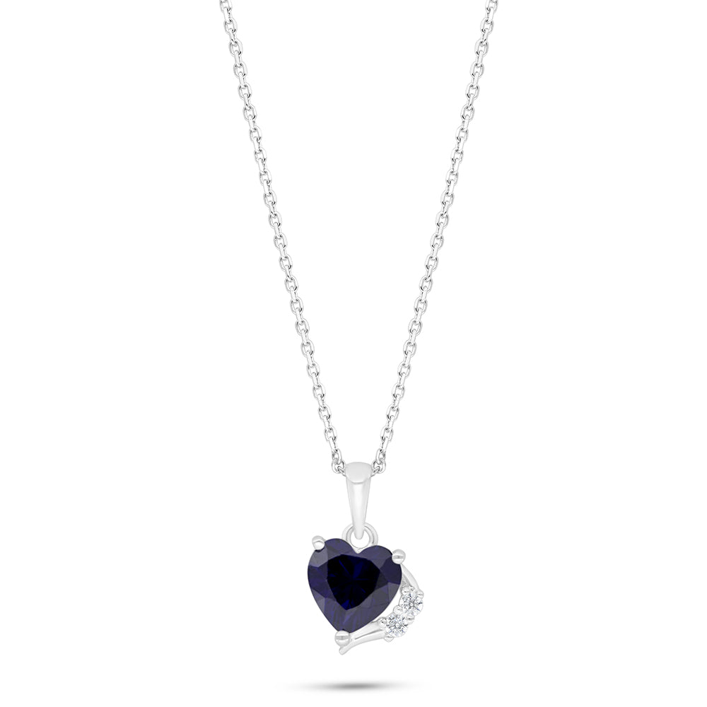 Sterling Silver 925 Necklace Rhodium Plated Embedded With Sapphire Corundum And White Zircon