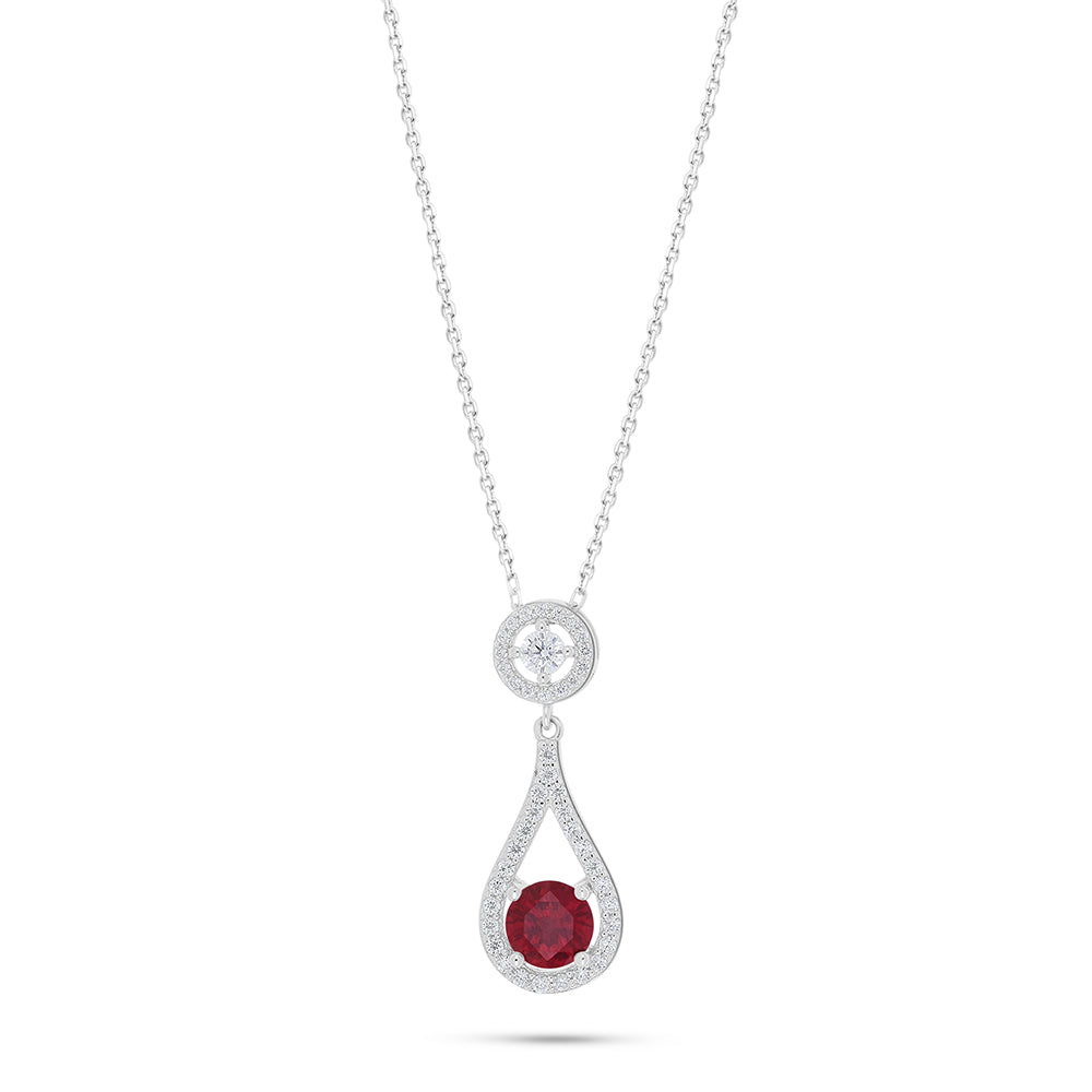 Sterling Silver 925 Necklace Rhodium Plated Embedded With Ruby Corundum And White Zircon