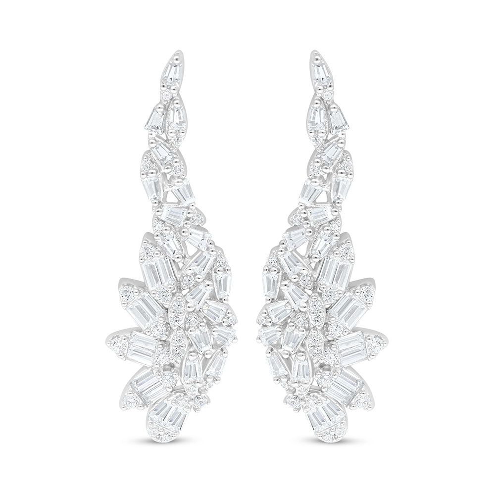 Sterling Silver 925 Earring Rhodium Plated Embedded With White Zircon