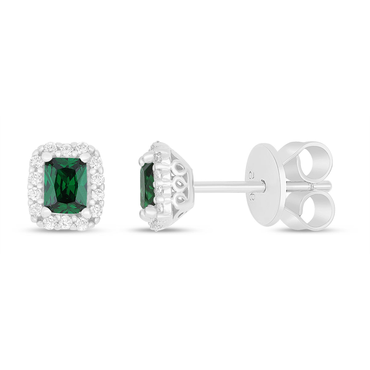 Sterling Silver 925 Earring Rhodium Plated Embedded With Emerald Zircon And White Zircon
