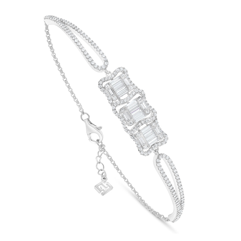 Sterling Silver 925 Bracelet Rhodium Plated Embedded With White Zircon