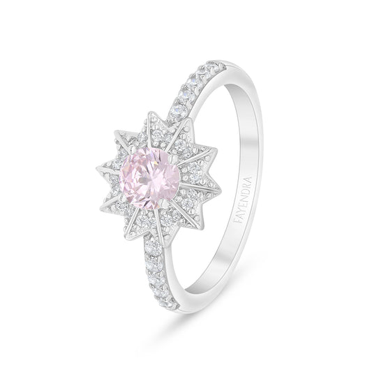 خاتم من الفضة الخالصة عيار 925 مطلي روديوم مرصع زركون بنك و فص ابيض