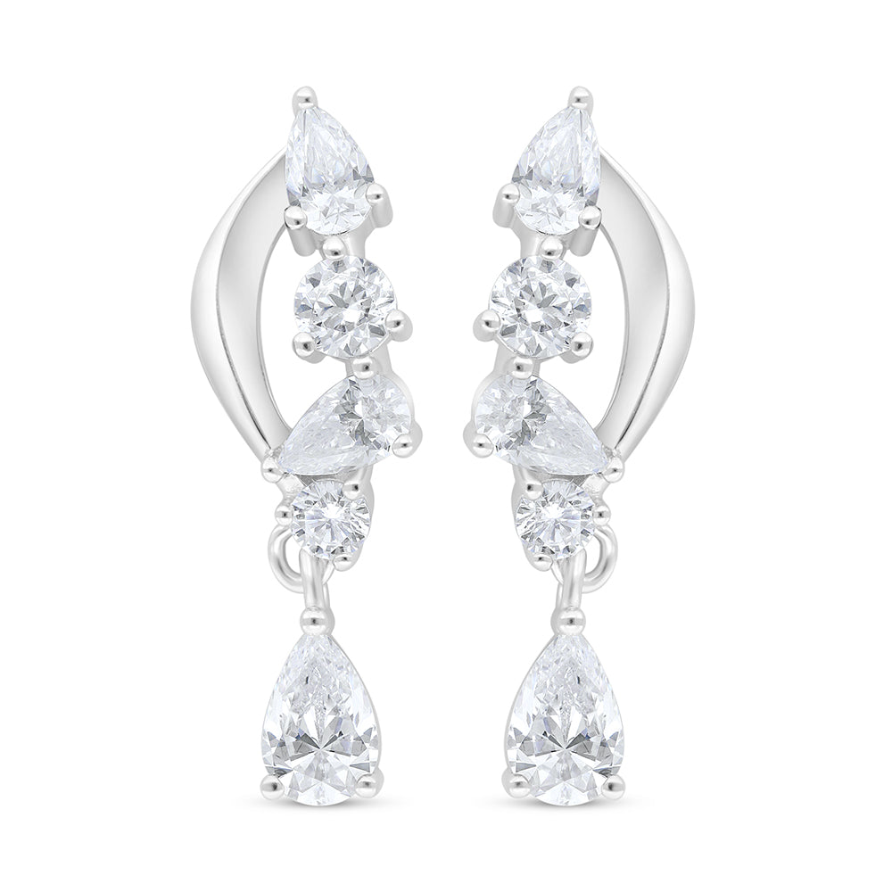 Sterling Silver 925 Earring Rhodium Plated Embedded With White Zircon