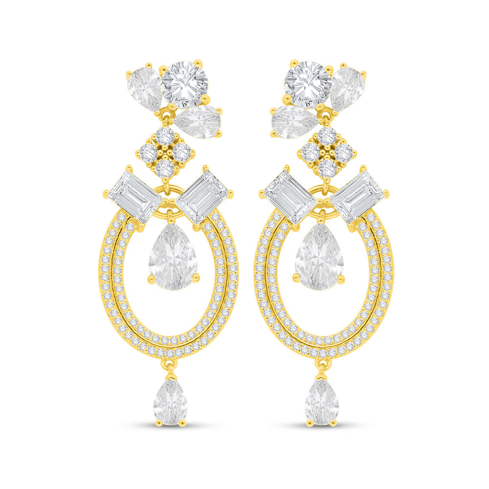 اقراط من الفضة الخالصة عيار 925 مطلي ذهبي مرصعة فص ابيض