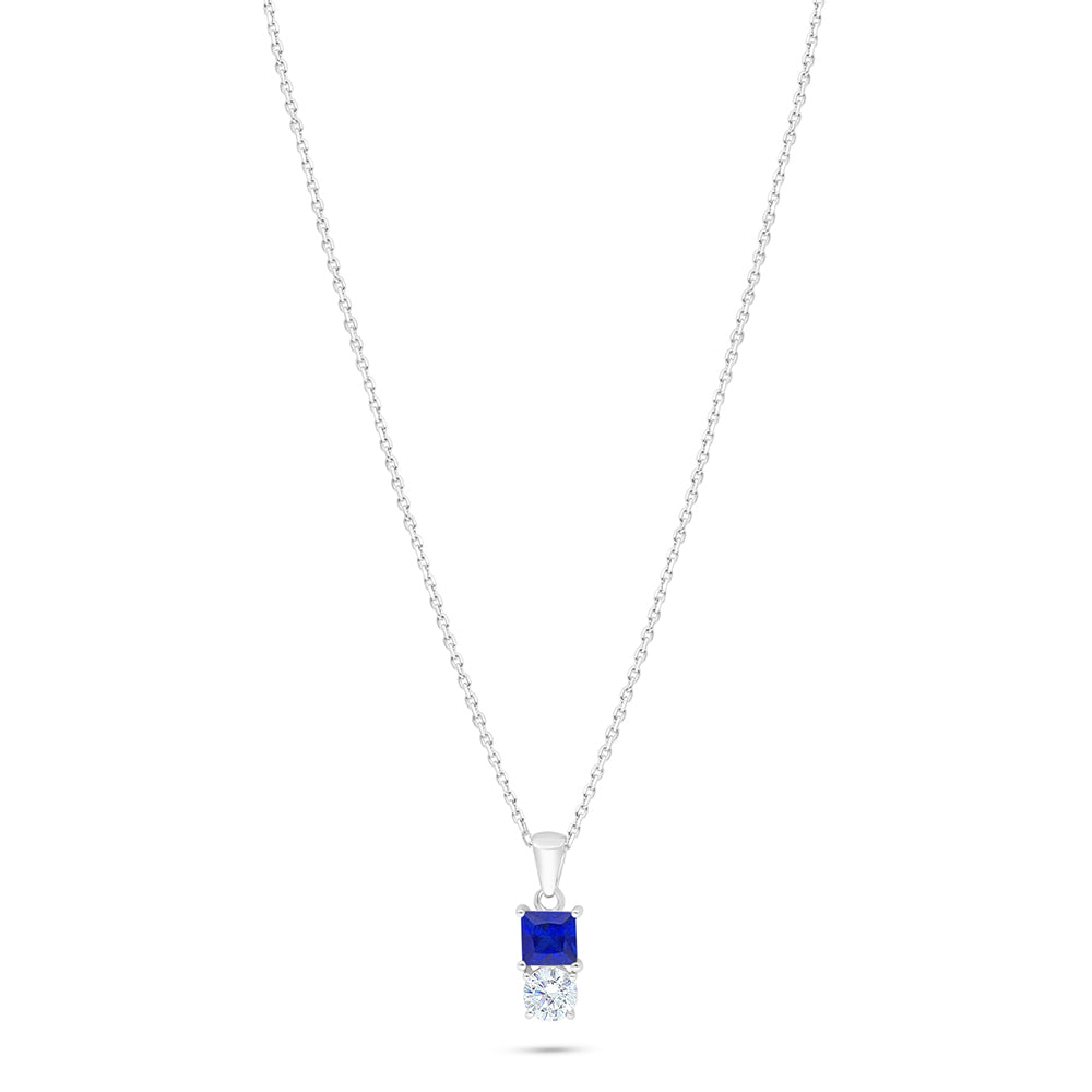 Sterling Silver 925 Necklace Rhodium Plated Embedded With Sapphire Corundum And White Zircon