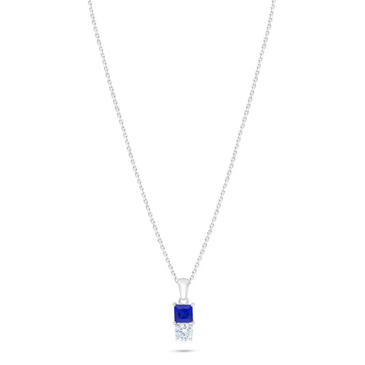 Sterling Silver 925 Necklace Rhodium Plated Embedded With Sapphire Corundum And White Zircon