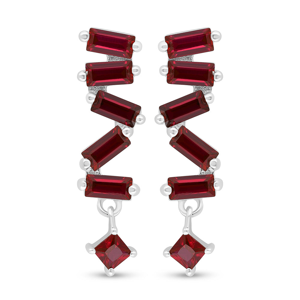 Sterling Silver 925 Earring Rhodium Plated Embedded With Ruby Corundum