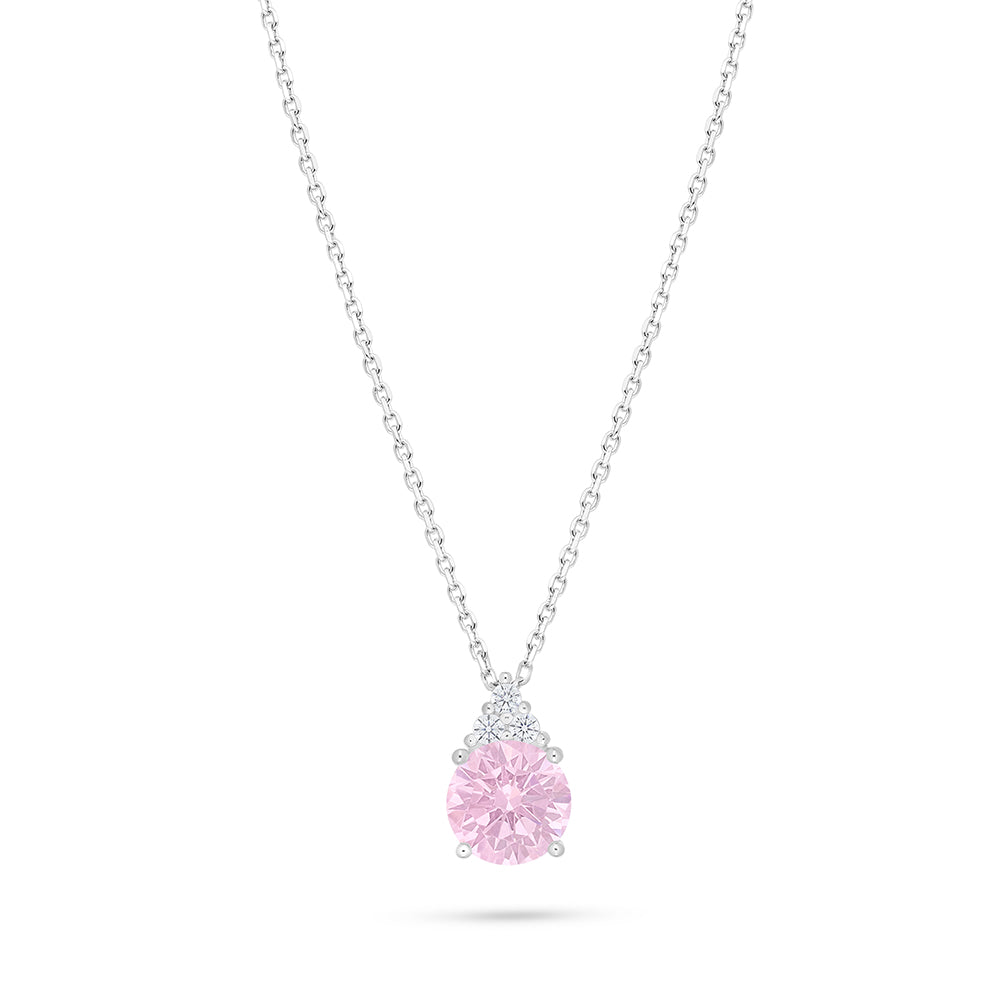 Sterling Silver 925 Necklace Rhodium Plated Embedded With pink Zircon And White Zircon