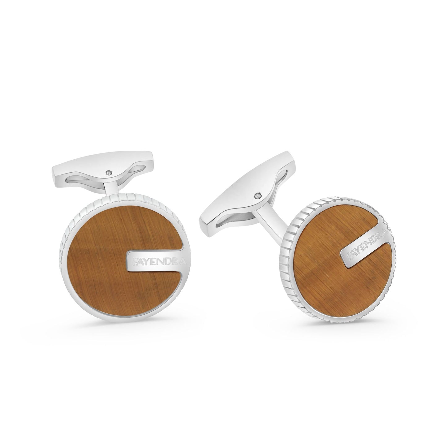 Stainless Steel Cufflink 316L Silver Color Embedded With Yellow Tiger Eye Stones