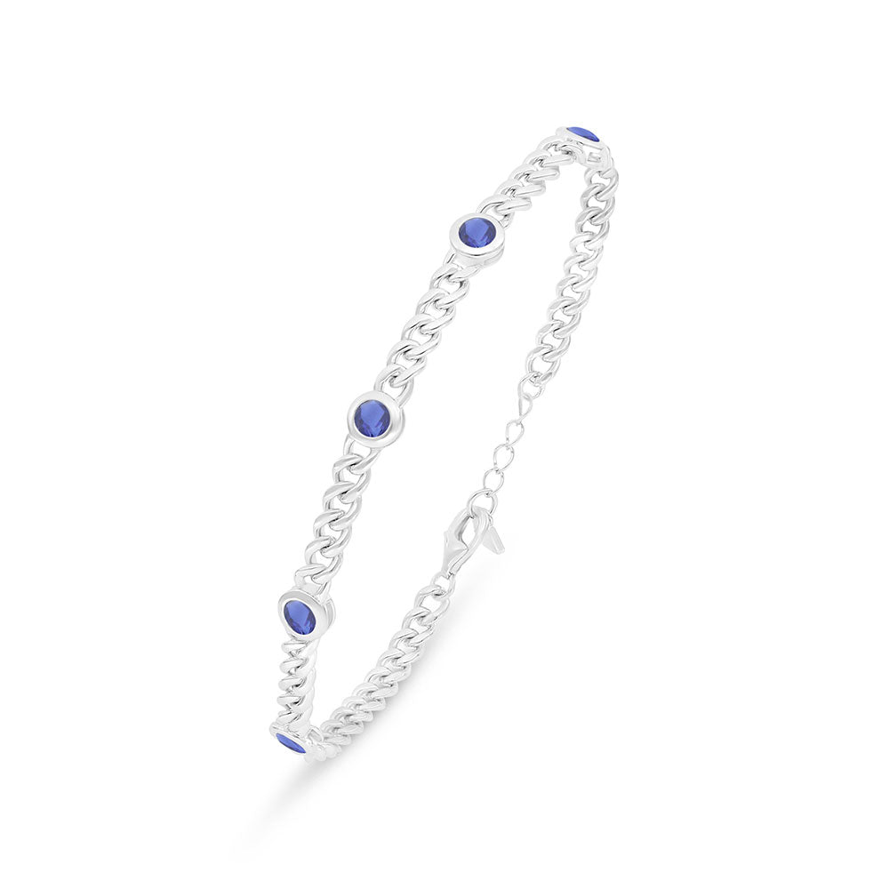 Sterling Silver 925 Bracelet Rhodium Plated Embedded With Sapphire Corundum