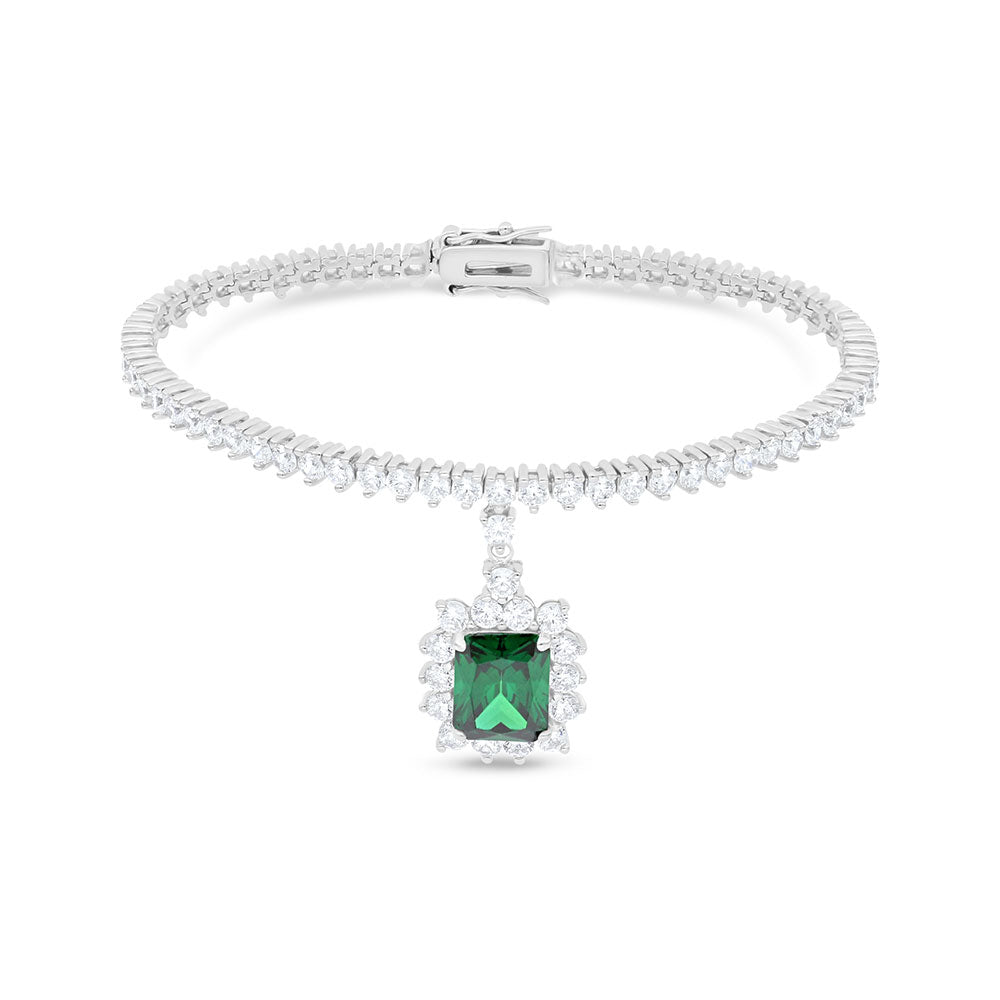 Sterling Silver 925 SET Rhodium Plated Embedded With Emerald Zircon And White CZ