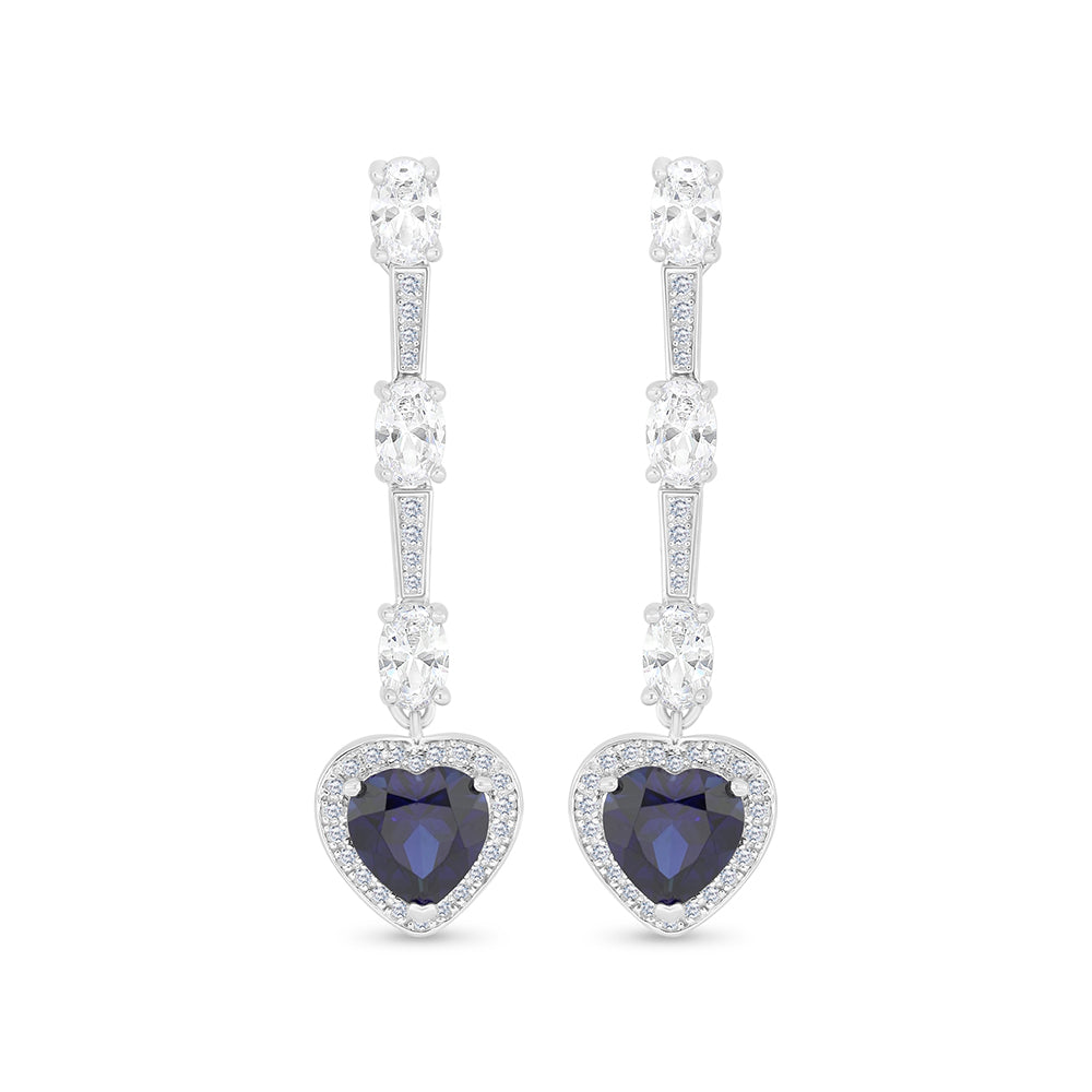 Sterling Silver 925 Earring Rhodium Plated Embedded With Sapphire Corundum And White Zircon