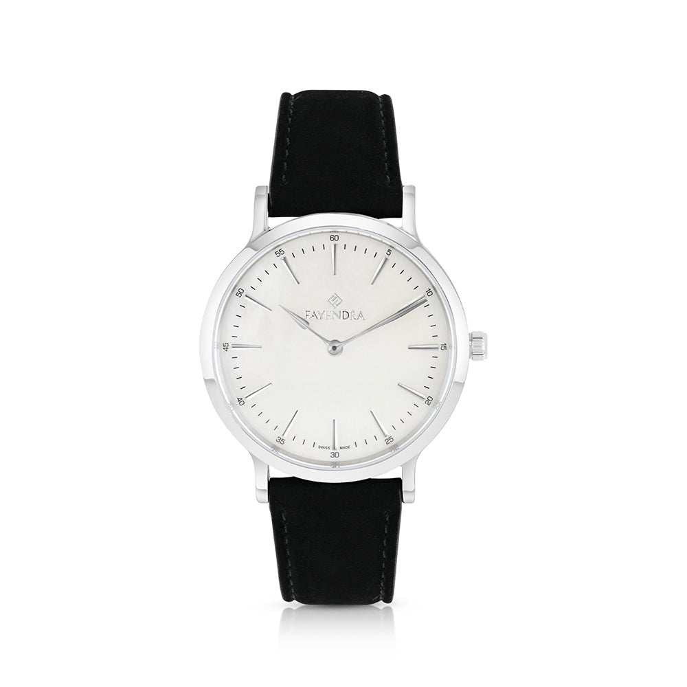 Stainless Steel 316 Watch Silver Color Embedded With Black Leather For Men - WHITE MOP DIAL