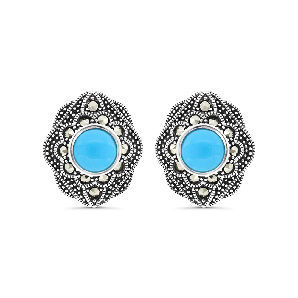 اقراط من الفضة الخالصة عيار 925 مرصعة احجار فيروز معالج و ماركسايت