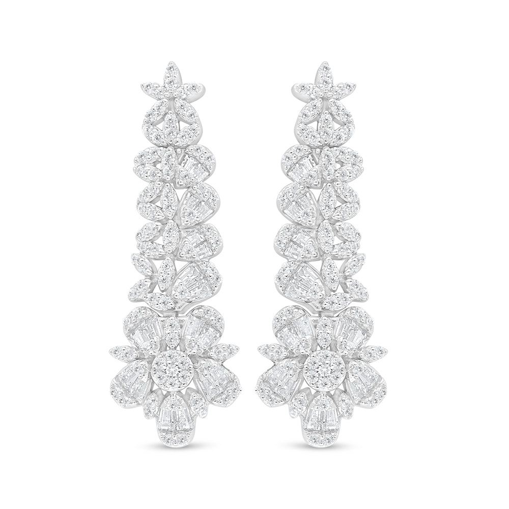 Sterling Silver 925 Earring Rhodium Plated Embedded With White Zircon