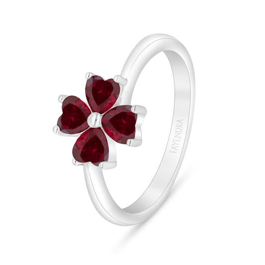 Sterling Silver 925 Ring Rhodium Plated Embedded With Ruby Corundum