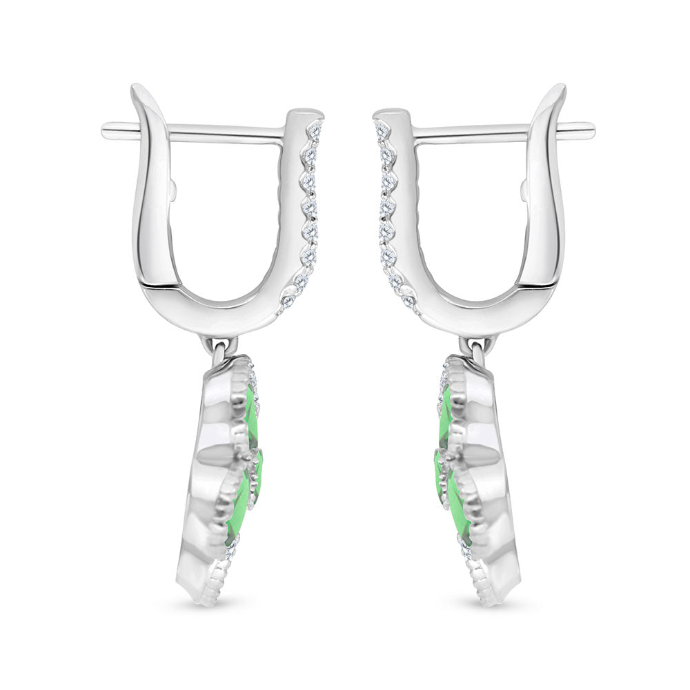 Sterling Silver 925 Earring Rhodium Plated Embedded With Emerald Zircon And White Zircon